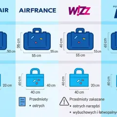 Porównanie wymiarów bagażu do samolotu dla linii Ryanair, Air France, Wizz Air i LOT. Sprawdź, jaki bagaż do samolotu możesz zabrać.